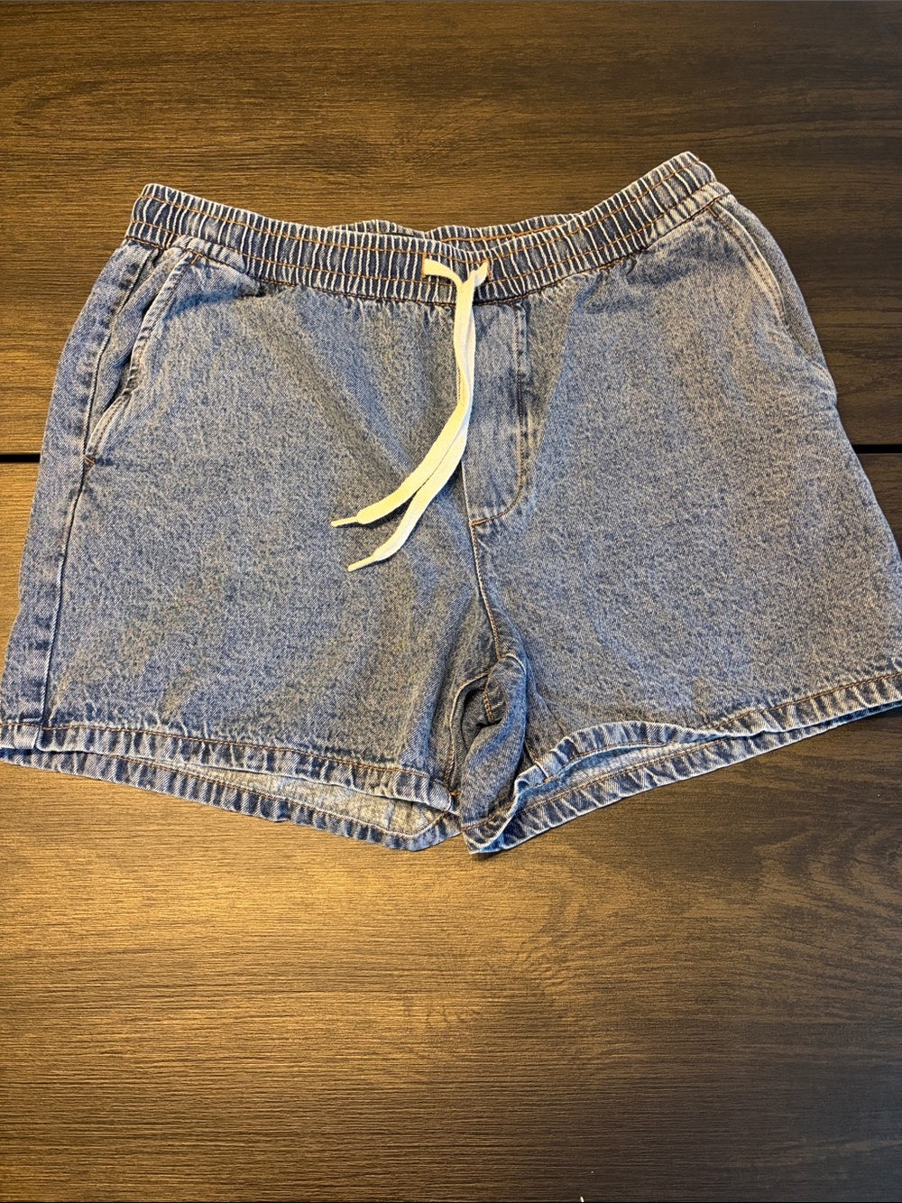 RSQ Light Blue Denim Jean Shorts with White Drawstring